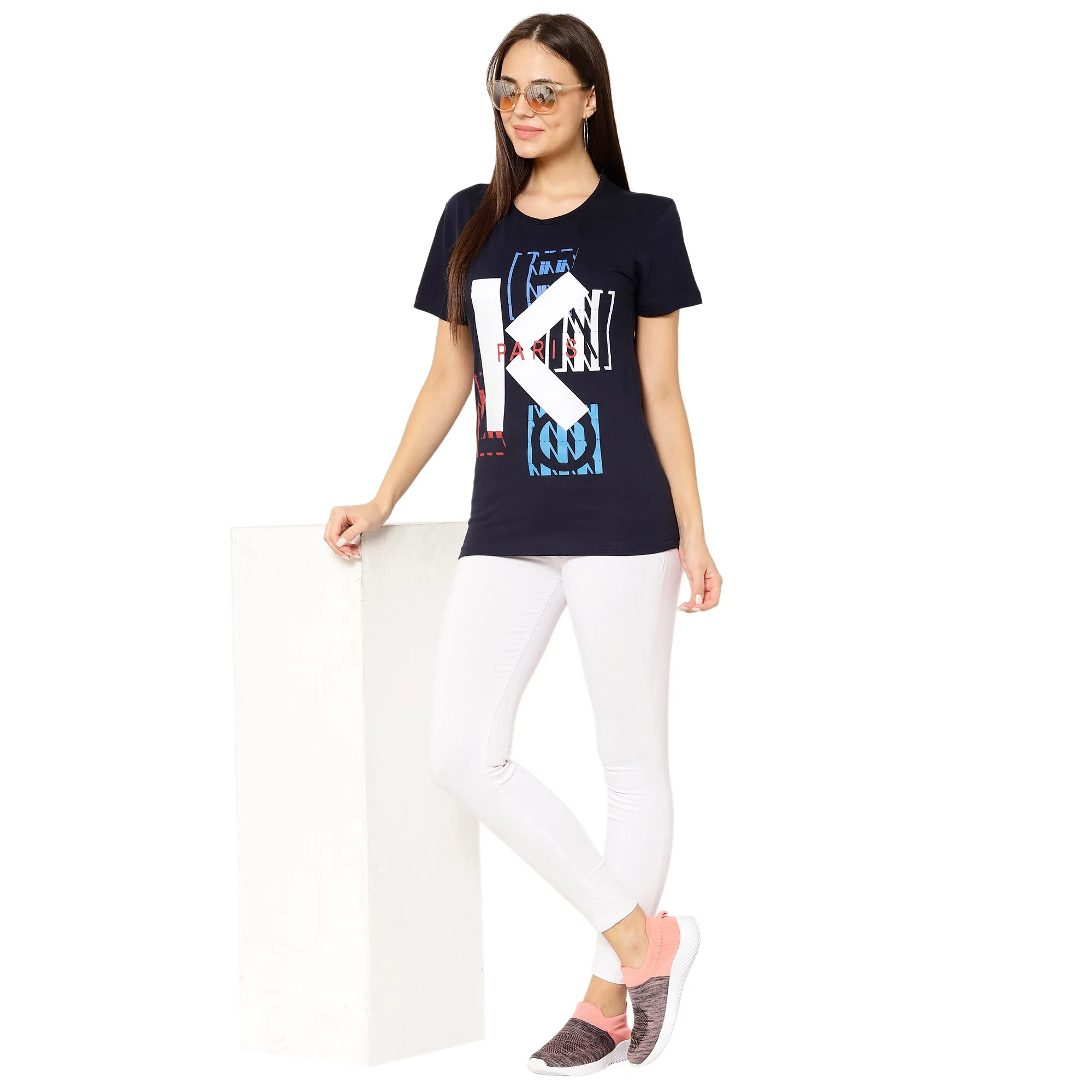 Vimal Jonney Dark Blue Color T-shirt For Women