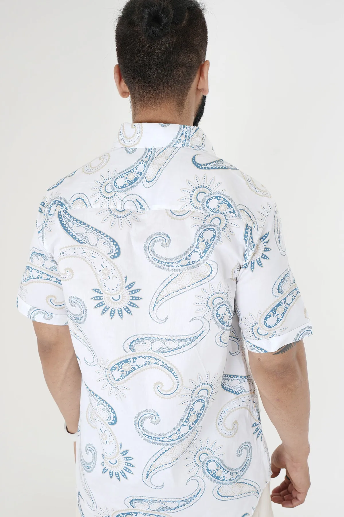 White Shirt with Paisley Print, Half Sleeves Cotton | Style Matters