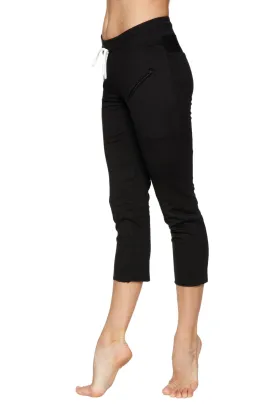 Women's 4/5 Length Zipper Pocket Capri Yoga Pant (Black)